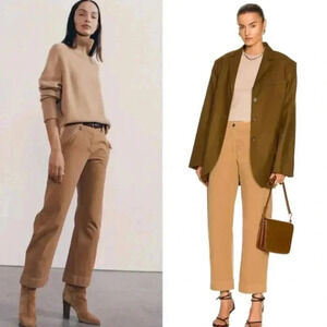 NWT Nili Lotan Tomboy Cuff Wide Leg Utility Pant Trouser in Fawn Tan Size 2